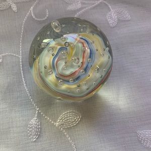 Vintage Art Glass Paperweight Multicolor & Bubbles Inside Cobalt Glass